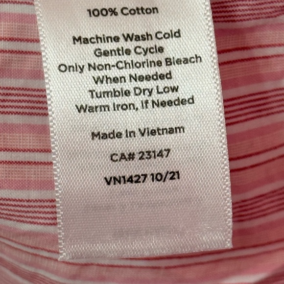 Talbots Ruffle Neck Blouse Womens Large Petite Pink Striped Short Sleeve - Picture 4 of 4